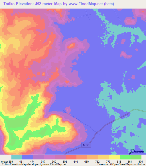 Totiko,Guinea Elevation Map