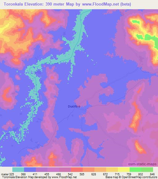 Toronkala,Guinea Elevation Map