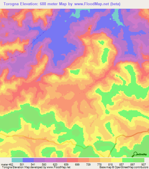 Torogna,Guinea Elevation Map