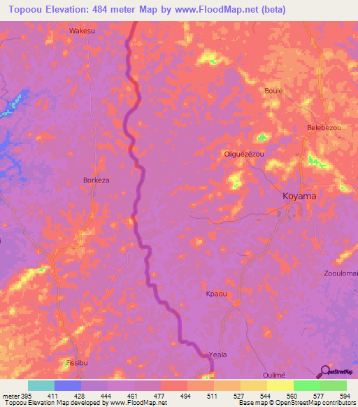 Topoou,Guinea Elevation Map