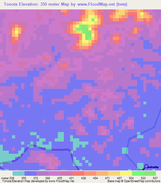 Tonota,Guinea Elevation Map