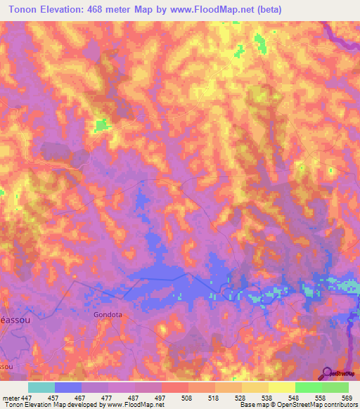 Tonon,Guinea Elevation Map