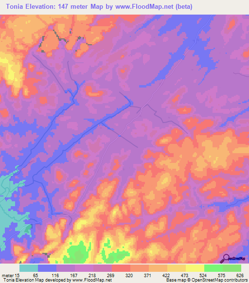 Tonia,Guinea Elevation Map