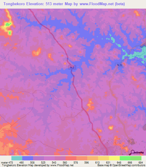 Tongbekoro,Guinea Elevation Map