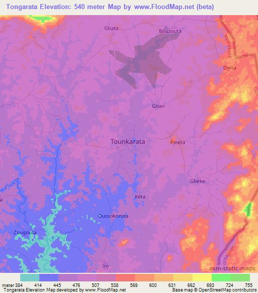 Tongarata,Guinea Elevation Map