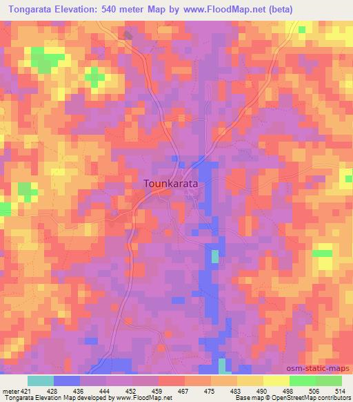 Tongarata,Guinea Elevation Map