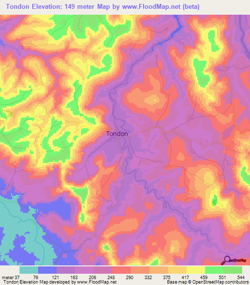 Tondon,Guinea Elevation Map