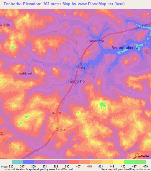 Tonborho,Guinea Elevation Map