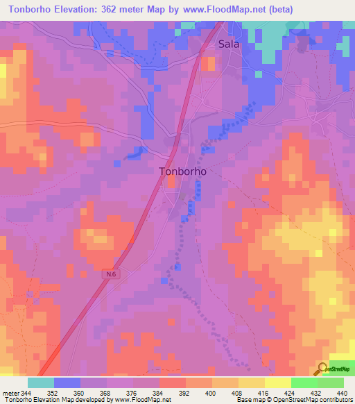 Tonborho,Guinea Elevation Map