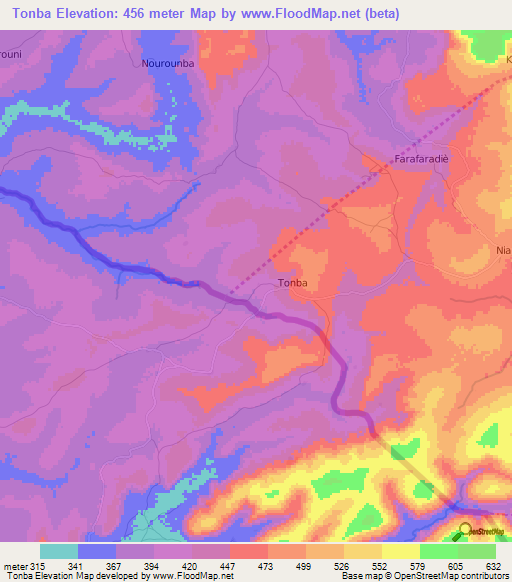 Tonba,Guinea Elevation Map