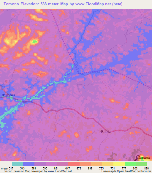 Tomono,Guinea Elevation Map