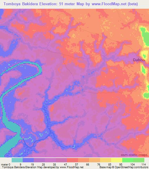 Tomboya Bakidera,Guinea Elevation Map