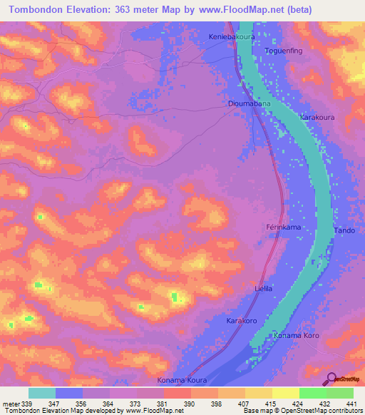 Tombondon,Guinea Elevation Map