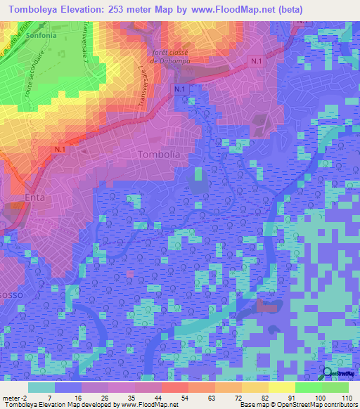 Tomboleya,Guinea Elevation Map