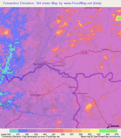 Tomandou,Guinea Elevation Map