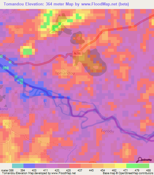 Tomandou,Guinea Elevation Map