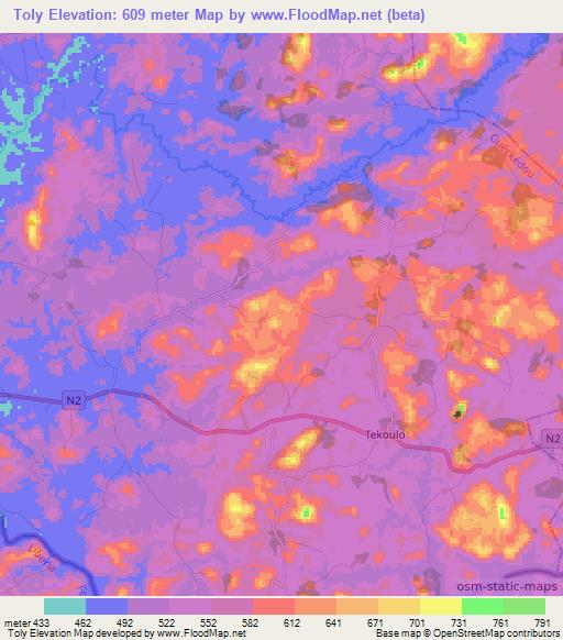 Toly,Guinea Elevation Map