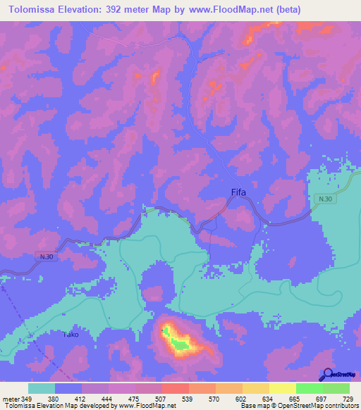 Tolomissa,Guinea Elevation Map