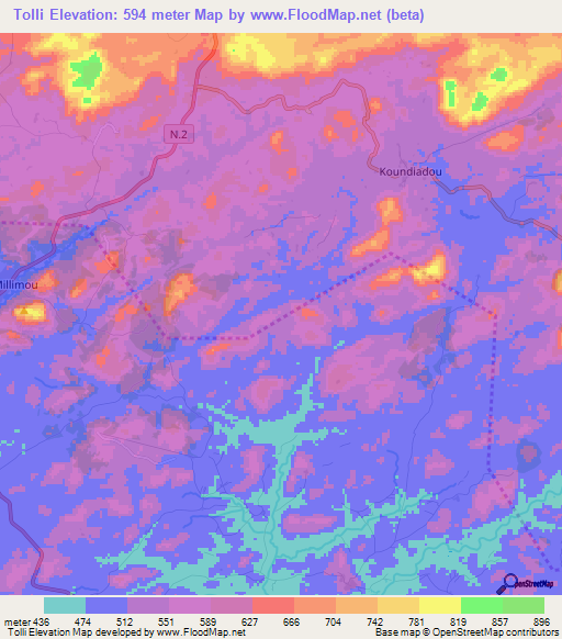 Tolli,Guinea Elevation Map