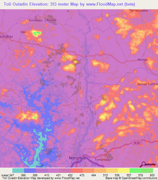 Toli Ouladin,Guinea Elevation Map