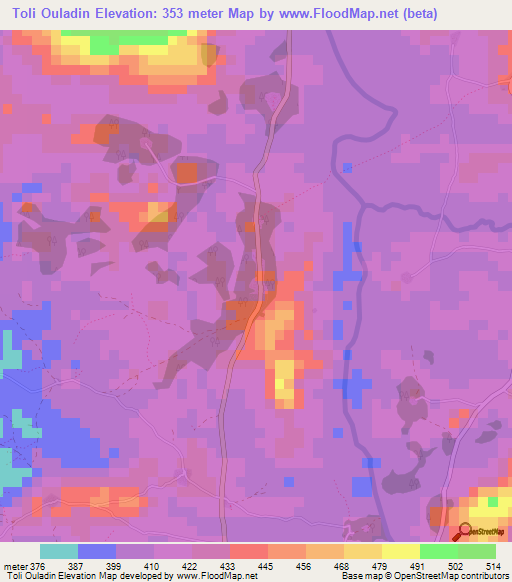 Toli Ouladin,Guinea Elevation Map