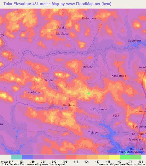 Toka,Guinea Elevation Map