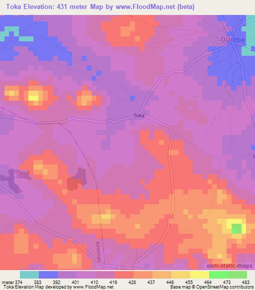 Toka,Guinea Elevation Map