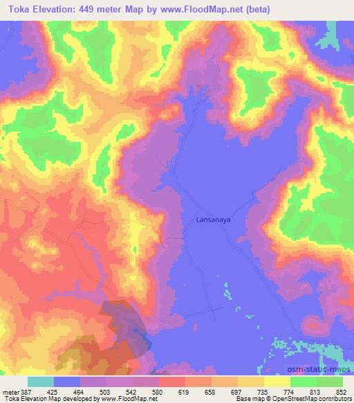 Toka,Guinea Elevation Map