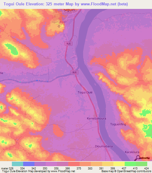 Togui Oule,Guinea Elevation Map