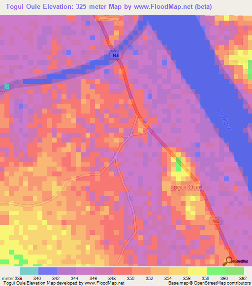 Togui Oule,Guinea Elevation Map