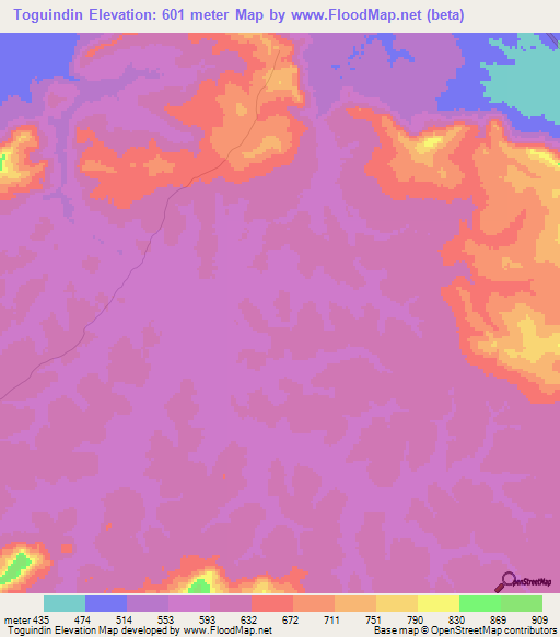 Toguindin,Guinea Elevation Map