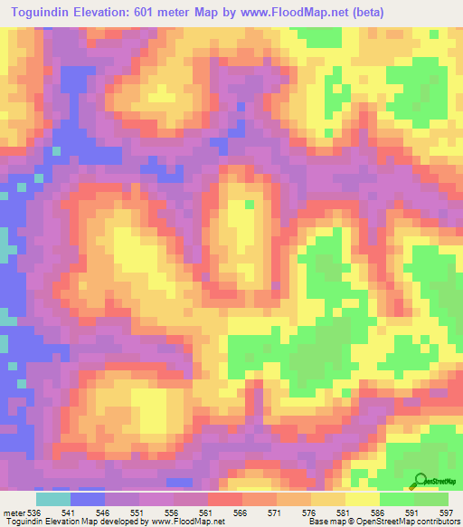 Toguindin,Guinea Elevation Map