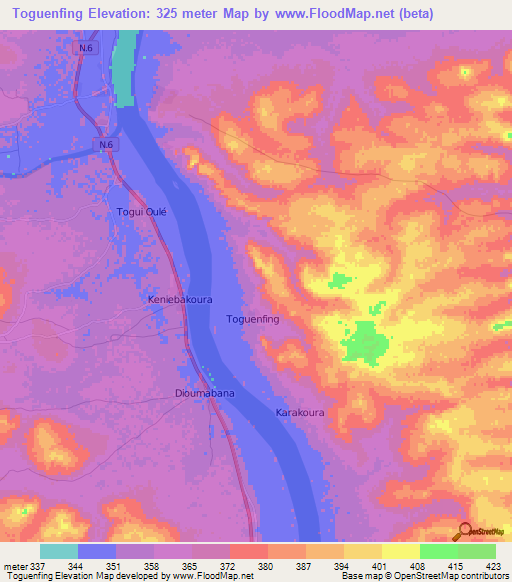 Toguenfing,Guinea Elevation Map