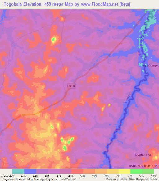 Togobala,Guinea Elevation Map