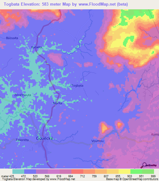 Togbata,Guinea Elevation Map