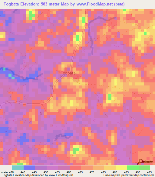 Togbata,Guinea Elevation Map