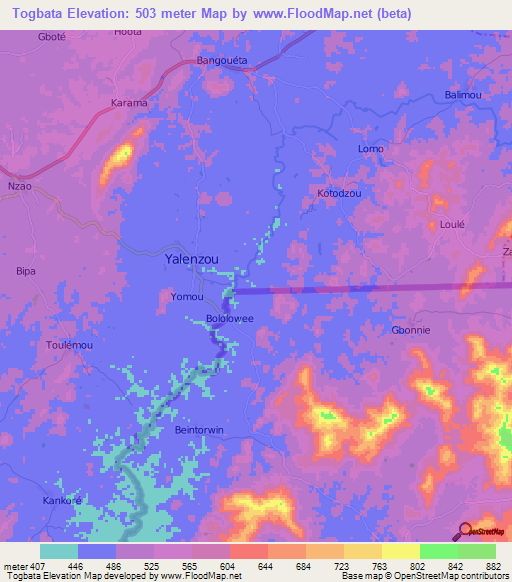 Togbata,Guinea Elevation Map