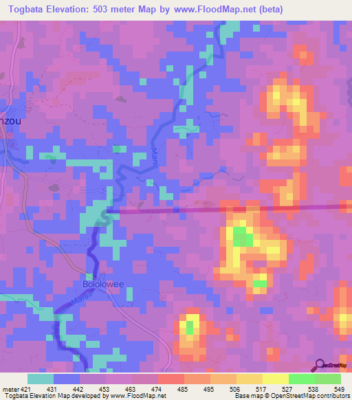 Togbata,Guinea Elevation Map