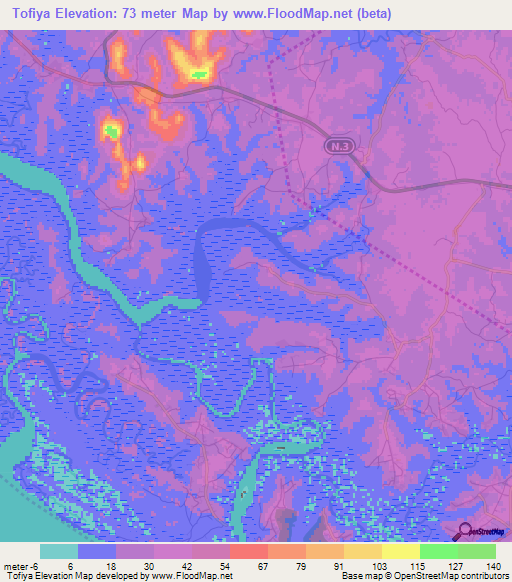 Tofiya,Guinea Elevation Map