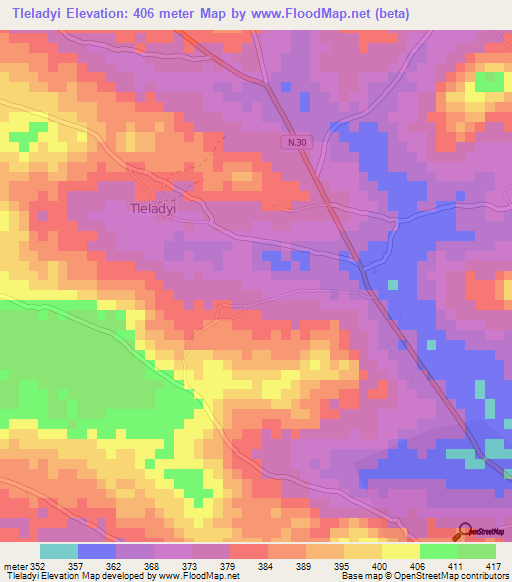 Tleladyi,Guinea Elevation Map