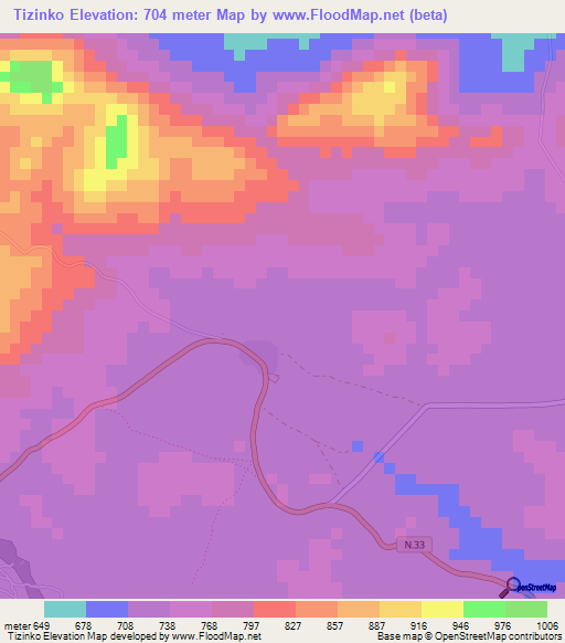 Tizinko,Guinea Elevation Map