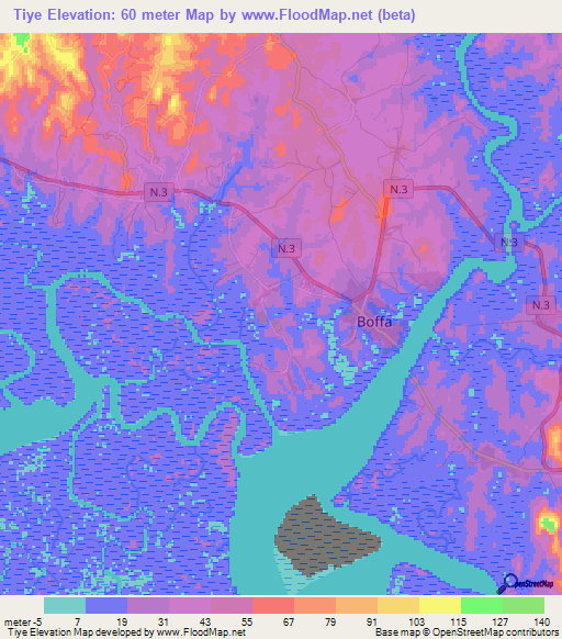 Tiye,Guinea Elevation Map