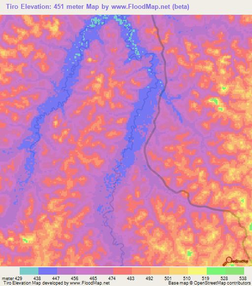 Tiro,Guinea Elevation Map