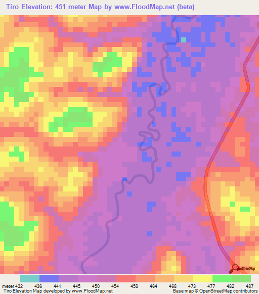 Tiro,Guinea Elevation Map