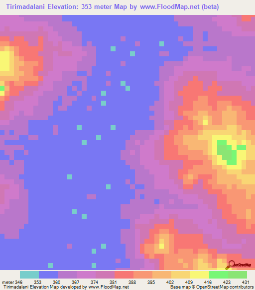 Tirimadalani,Guinea Elevation Map