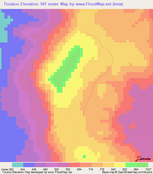 Tioukou,Guinea Elevation Map