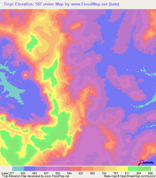 Tiopi,Guinea Elevation Map