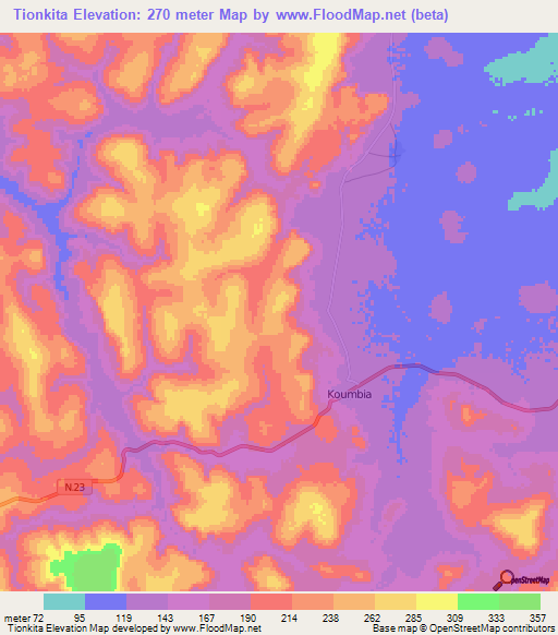 Tionkita,Guinea Elevation Map