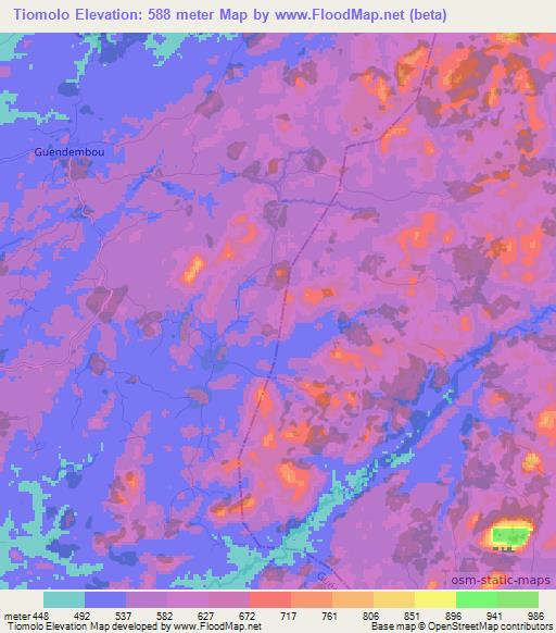 Tiomolo,Guinea Elevation Map