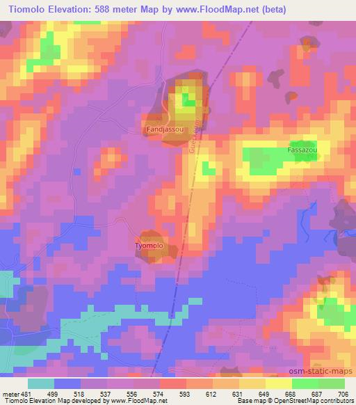 Tiomolo,Guinea Elevation Map